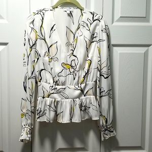 Bar III Floral Smocked V Neck Peplum Blouse Size Small